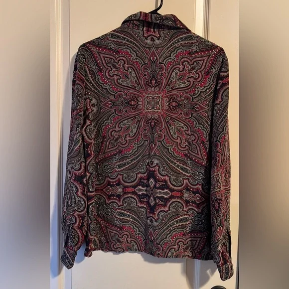 Talbots Red and Black Silk Paisley Blouse - Picture 5 of 10